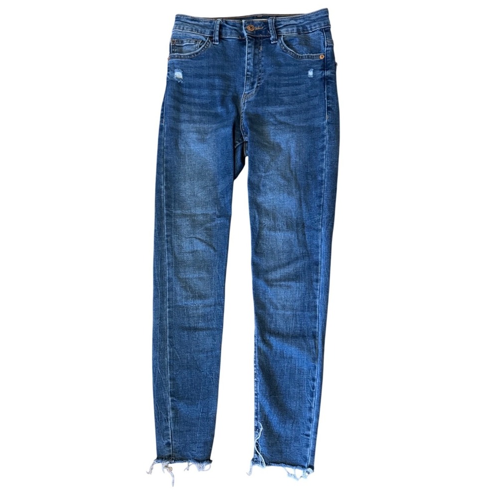 BERSHKA Blue Jeans Denim Super High Rise Cropped Size 2 US/ 34‎ (EUR)